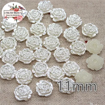 

100pcs/lot 11mm ivory rose pearl flower ABS Resin Flatback Simulated pearl Jewelry DIY Accessories