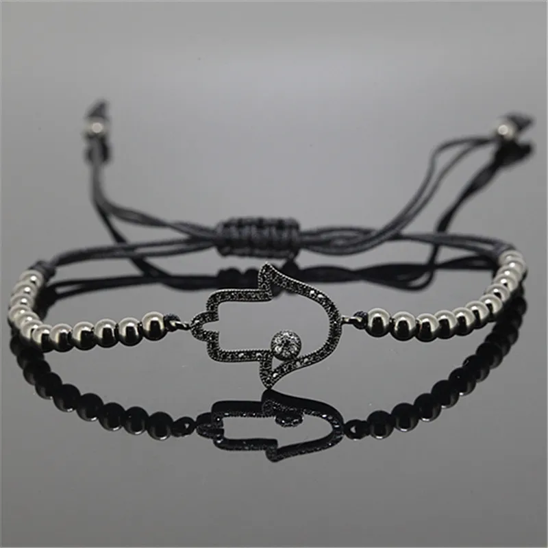 Fashion Anil Arjandas Men Bracelet 4mm Copper Bead&amp Pave Black CZ Hamsa/Evil Eye Connector Braiding Macrame | Украшения и