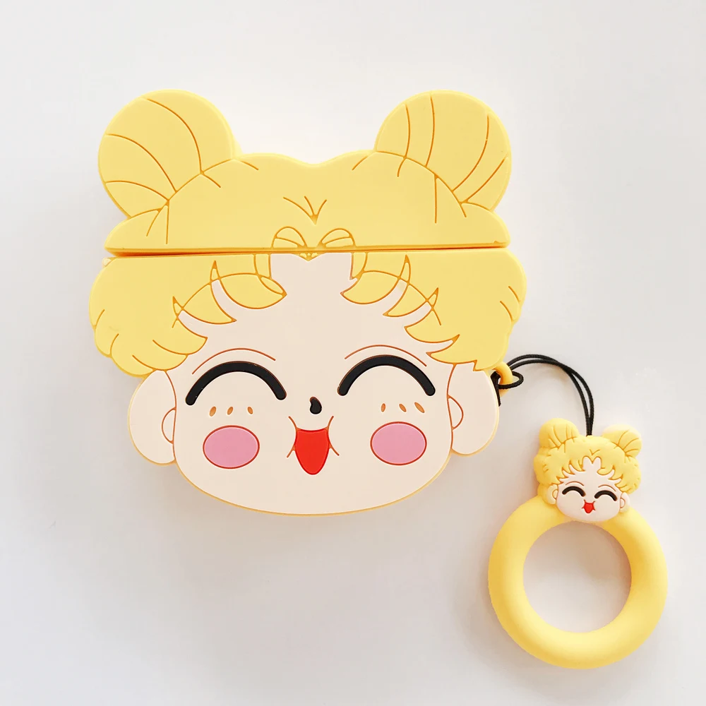 

for AirPods 2 Bluetooth Wireless Earphone Silicone Case Sailor Moon Cover for AirPods 1 2 Headphone Charging Box with Ring Strap