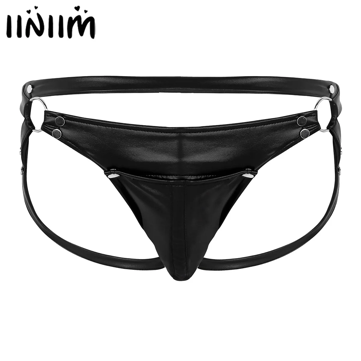US Women Black Wetlook Faux Leather Panties Button Bikini Briefs Thong Underwear