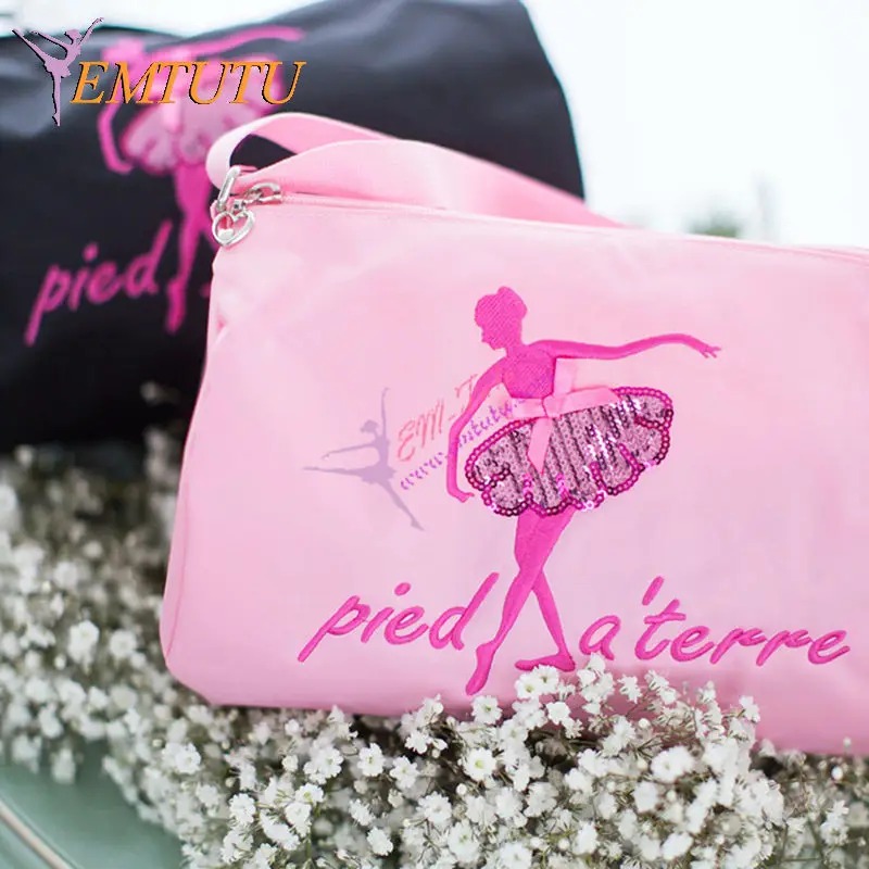 Балерина для девочек; Балетные сумки для танцев для детей; милые черные и розовые балетные сумки; Балетные сумки для детей с вышитыми блестками; танцевальные сумки
