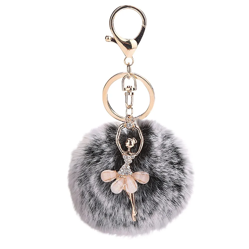 

Fashion Lovely Creative 8CM Cute Dancing Angel Keychain Pendant Women Key Ring Holder Pompoms Key Chains z0308