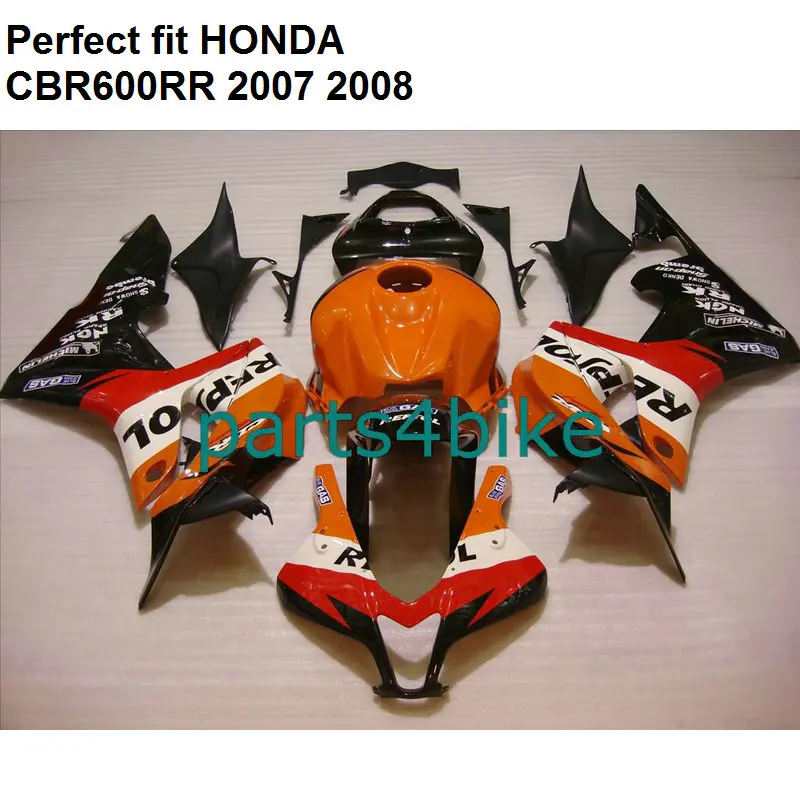 Injection molding fairing for Honda orange black CBR 600 RR 2007 2008 fairings kit CBR600RR 07