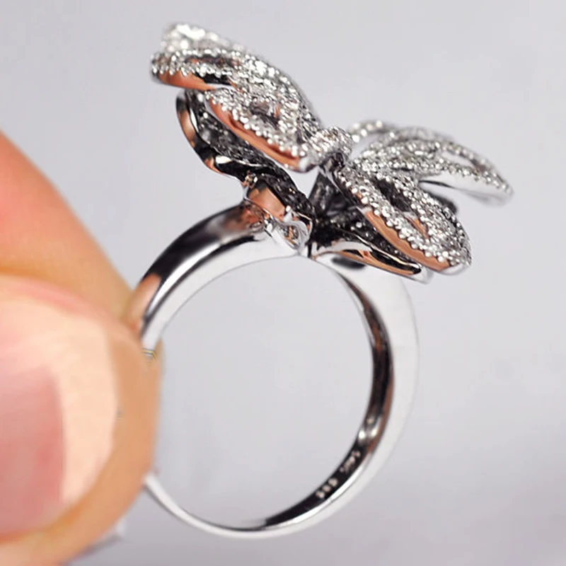 Бабочка Сияющий Кристалл Циркон кольцо для женщин принцесса роскошные кольца ювелирные изделия Модные праздничные подарки на день рождения дропшиппинг Z4K926