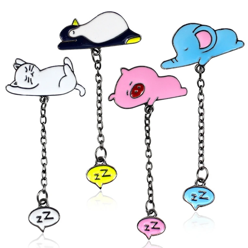 

Sleep White Cat Pins Slept Blue Elephant Broches Couch Pink Pig Enamel Brooch Snoring Penguin Jewelry Woman Daughter Children