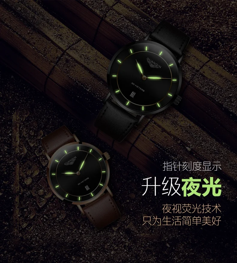 GUANQIN GS19070 часы мужские роскошные брендовые немецкие Bauhaus стиль ультра тонкие кварцевые часы модные кожаные Наручные часы Montre Homme