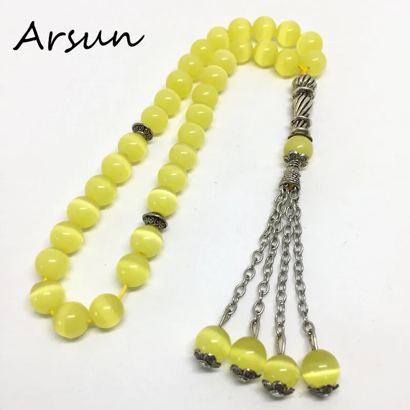 

33 Beads 8mm Natural Yellow Opal Stone Muslim Prayer Beads Islamic Tasbih Allah Prayer Rosary Tesbih Islam Misbaha Free Shipping