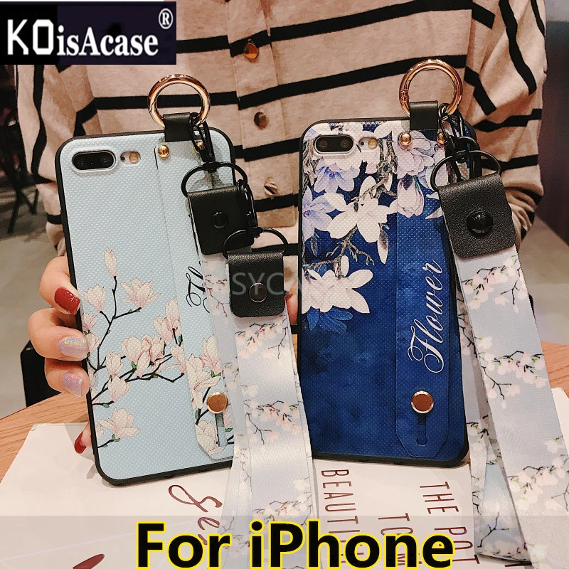 

KoisAcase Fashion Frosted feeling Flower Wrist Band PhoneCase For iPhone X XR Xs Max 6 6S 7 8 Plus case cute Soft TPU Back Cover
