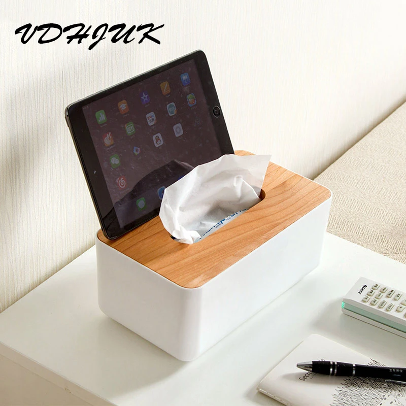 VDHJUK 2017 NEW High quality Creative Wooden Tissue Box Desktop Napkin Storage Box With Phone
