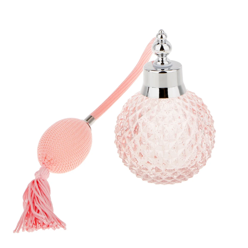 New Vintage Crystal Perfume Bottle Pink Spray Atomizer Refillable Glass Gift Pineapple Shape with Long Tube