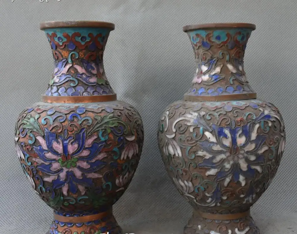 15CM China Cloisonne Bronze Carving Lotus Flower Bottle Vase Flask Pot Jar Pair | Дом и сад