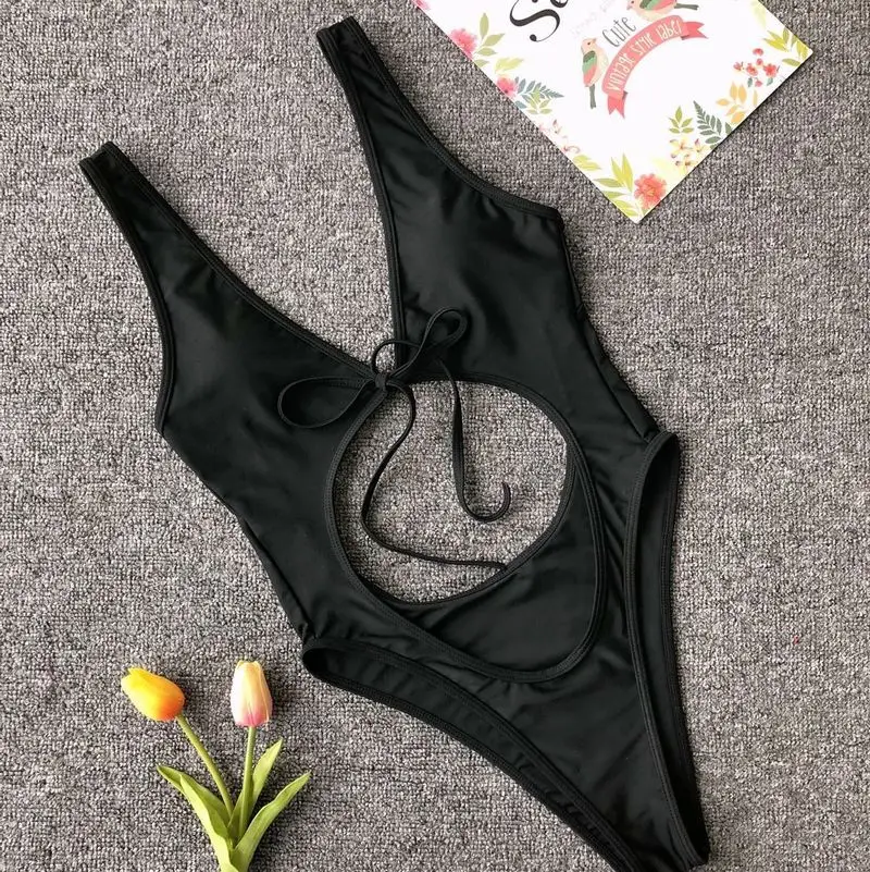 Весна Лето, сексуальная леопардовая повязка, Цельный купальник, женский полый купальник, Женский Монокини, пляжный купальный костюм - Цвет: Black Bikini
