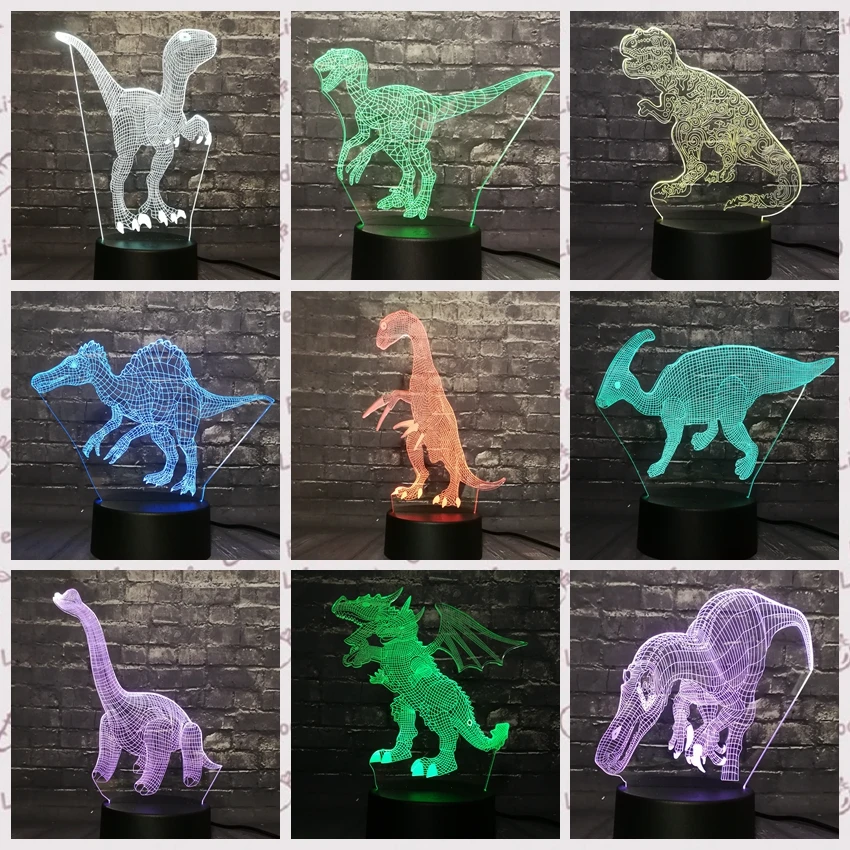 Парк Юрского периода СВЕТОДИОДНЫЙ Ночник светильник 3D Динозавр RGB 7 цветов