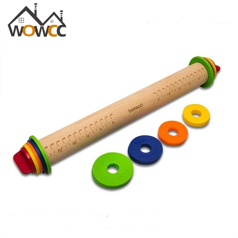 Wooden Baking Stick Rolling Pin Fondant Adjustable Rolling Pins MultifunctionThickness Embossing Patterned Cake Tools
