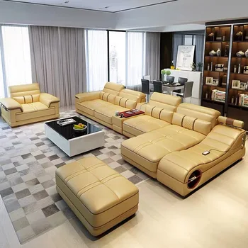 

U shaped sectional sofa, modern European style living room fabric sofa