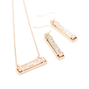 

High Quality High Polished Vertical Bar Rose gold druzy Drop Earrings