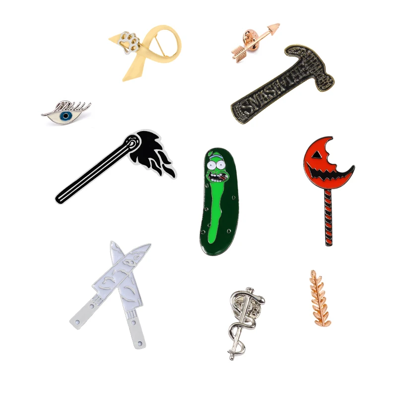 

Brooch torch magic Wand Fashion eyes arrow wand Brooches enamel pin Knife hammer Badge lapel pins Women Men Jewelry Collection