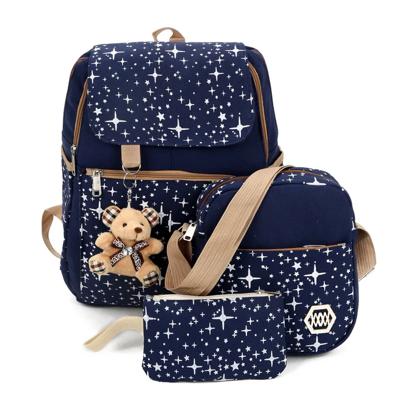 

Women School Bag For Teenage Girls Large Capacity Travel Backpacks Young Girls Bookbags 3 pcs Set With Bear
