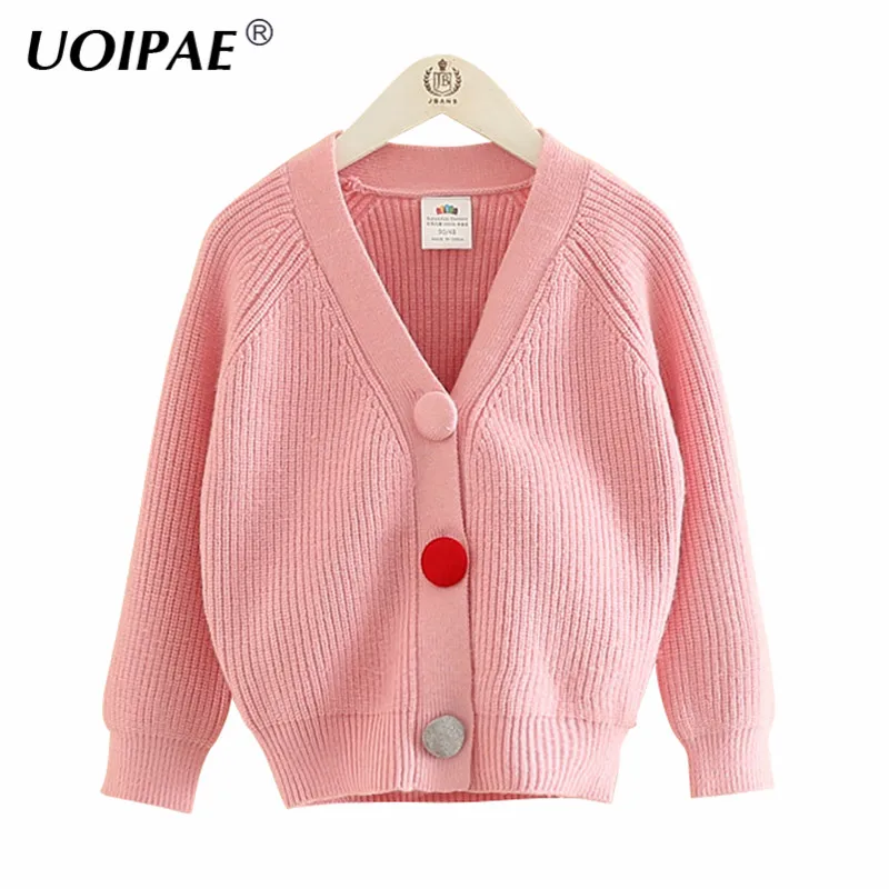 

UOIPAE Girls Cardigan Sweater Kids 2018 Spring Color Buttons Girls Knitted Sweaters Single-breasted Cute Kids Clothes B0939
