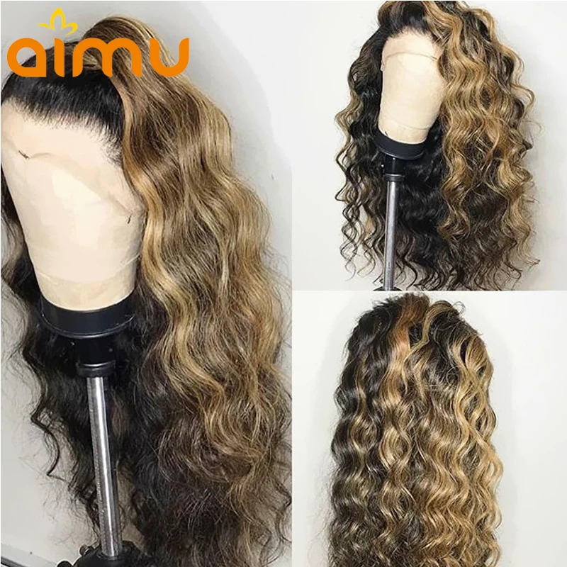 Water Wave 13*6 Fake Scalp& HD Ombre Highlight Blonde Invisible Undetectable Lace Front Real Human Hair Dyed Wig Remy Brazilian