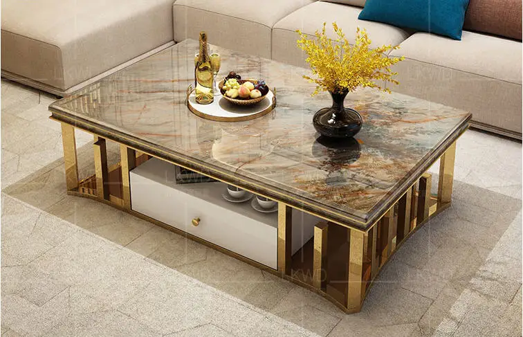 Natural marble Stainless steel Coffee Table Living Room Home Furniture minimalist modern rectangle mesas de centro table basse