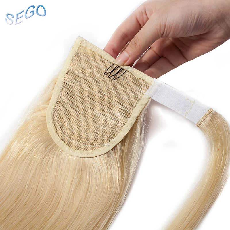 SEGO 16"18"20" Straight Ponytail Human Hair Magic Wrap Around Clip in Human Hair Extensions Non-Remy Human Hair Ponytail 80g-95g