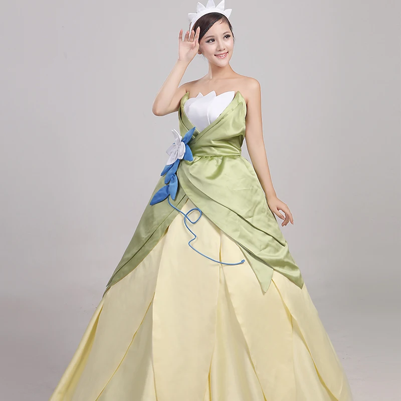 Wonder woman cosplay The Princess and the Frog costume adult princess tiana dress for Halloween costume long green Party dress (2)