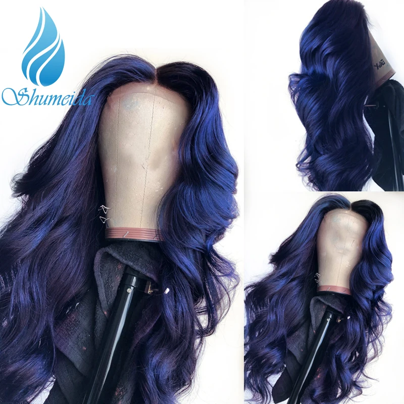SHD Dark Blue Lace Front Wigs with Pre Plucked Hairline Brazilian Remy Hair Body Wave Lace Front Hu