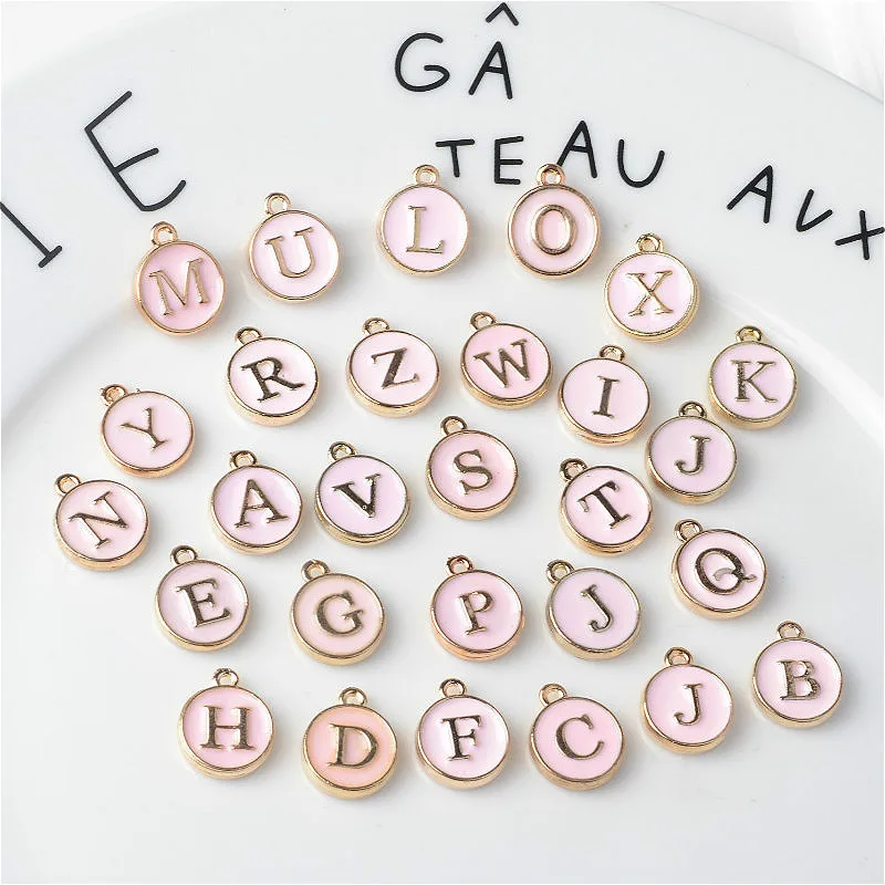 

High Quality 10 Pieces/Lot 12mm Y~Z Double-Sided Pink Enamel Initial Charms Letter Alphabet Charm For Jewelry