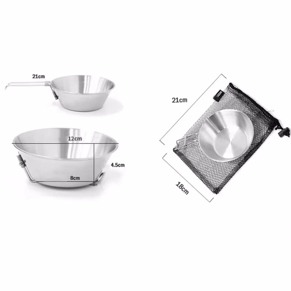 Al aire libre camping picnic Vajilla mango pot pan Utensilios de cocina Acero inoxidable tazón plegable senderismo portátil ahorro de espacio pequeño picnic