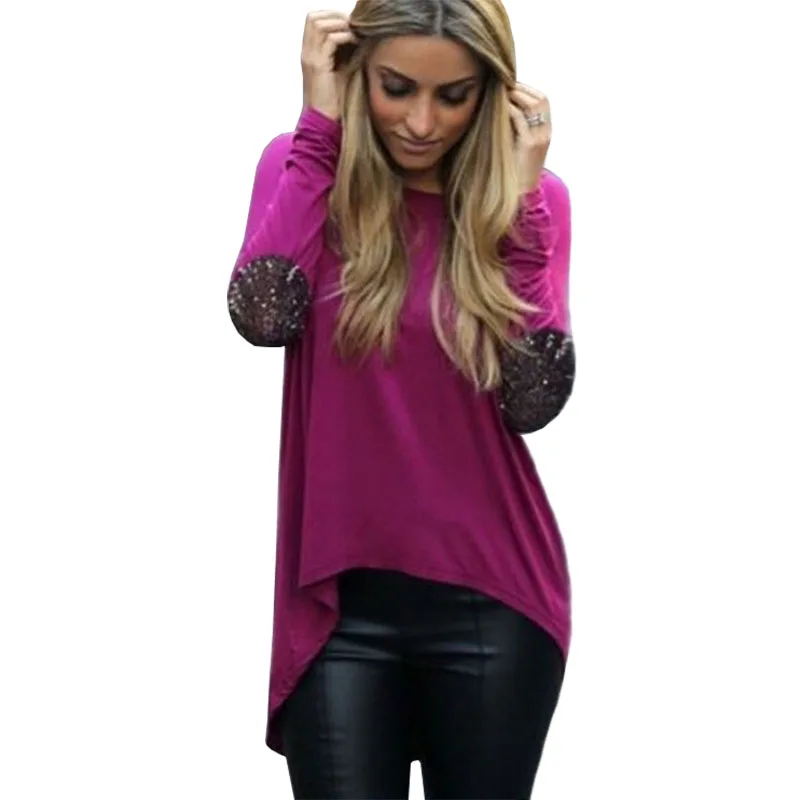 

T Shirt Women New Foreign Trade Sequins Stitching Long Tops Irregular women's t-shirt Wild Jackets Clothing Vestidos YFF6094