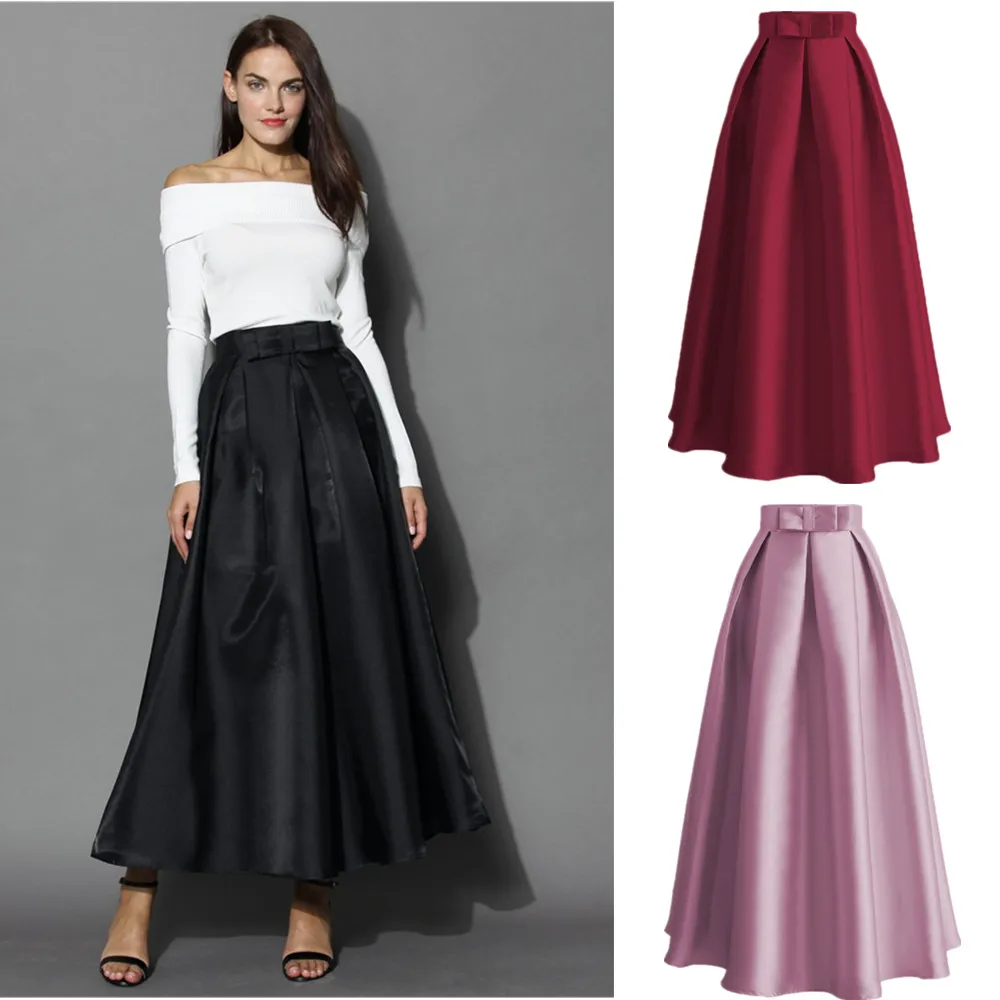 

Plain Muslim Women Casual Maxi Long Pleated Skirts High Waist Ladies Ball Gown Skater Flared Saia Abaya D432