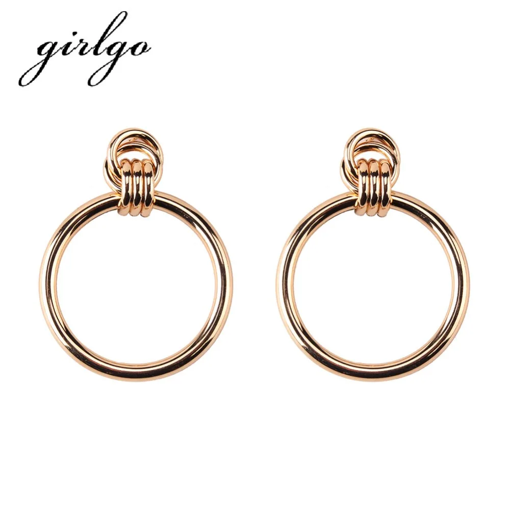 

Girlgo Vintage Gold Round Stud Earrings For Women Geometric Circle Statement Earrings Charm Girlfriend Party Jewelry Pendientes