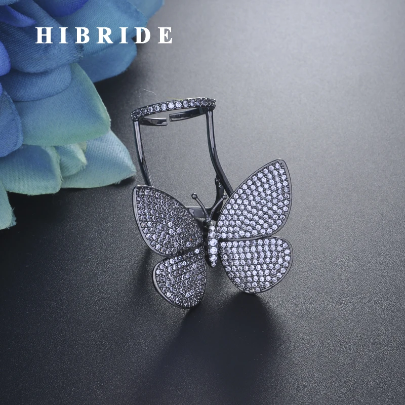 Женское кольцо бабочка hibrid черное регулируемое с покрытием из пистолета R
