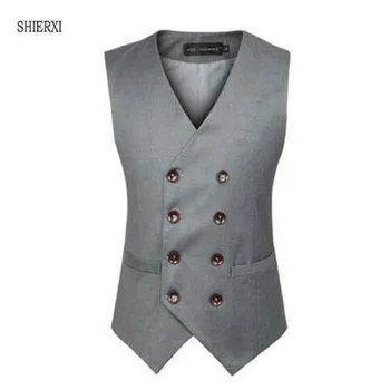 

Men's British Style Slim Colete Cotton Double Breasted Sleeveless Jacket Waistcoat Men Suit Vest SHIERXI