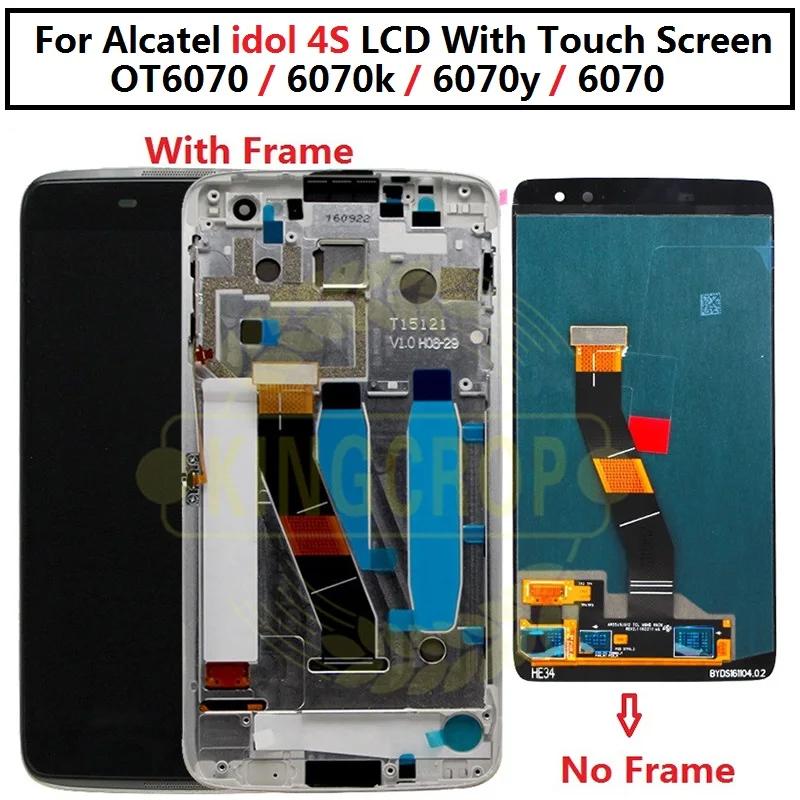 

For Alcatel vodafone idol 4S OT6070 6070k 6070y 6070 LCD Display + Touch Screen Digitizer Full Assembly OT 6070 lcd with frame