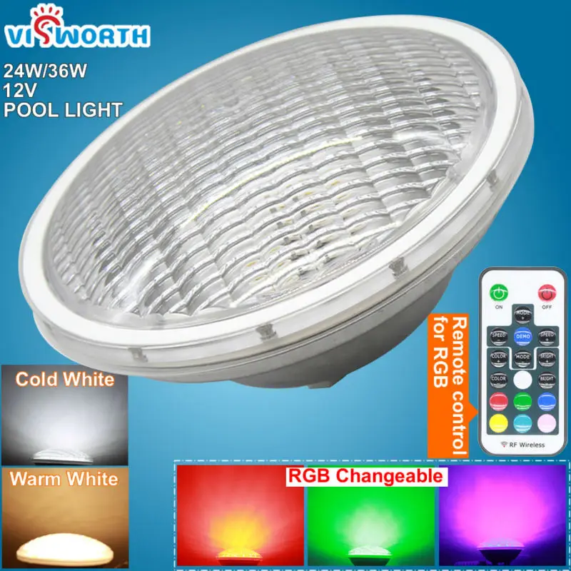 RGB LED luz Piscina SMD5730 24 W 36 w Piscina luz 12 V Par56 LED luz estanque IP68 impermeable subacuática LED bombilla lámpara