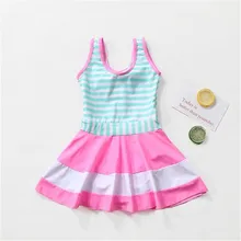 Детский купальник для девочек; темно-синее Полосатое платье принцессы; сиамские Горячие весенние Купальники для маленьких девочек; Детские купальники; От 1 до 2 лет