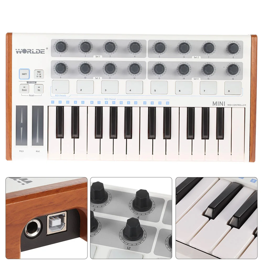 WORLDE MIDI Controller New Ultra-Portable 25-Key Musical Keyboard Synthesizer Piano Keyboards Two Types of Support Midi Keyboard