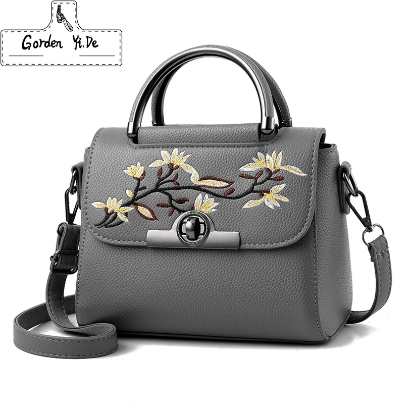 

2019 National Vintage Floral Embroidered Bag Women Leather Handbags Famous Brand Women Shoulder Messenger Bags Ladies Bolsos Sac