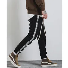 Модные осенние Для мужчин s Спортивная Штаны полосы по бокам контрастные Цвет Письмо печати High street Винтаж Для мужчин пот Штаны S-2XL