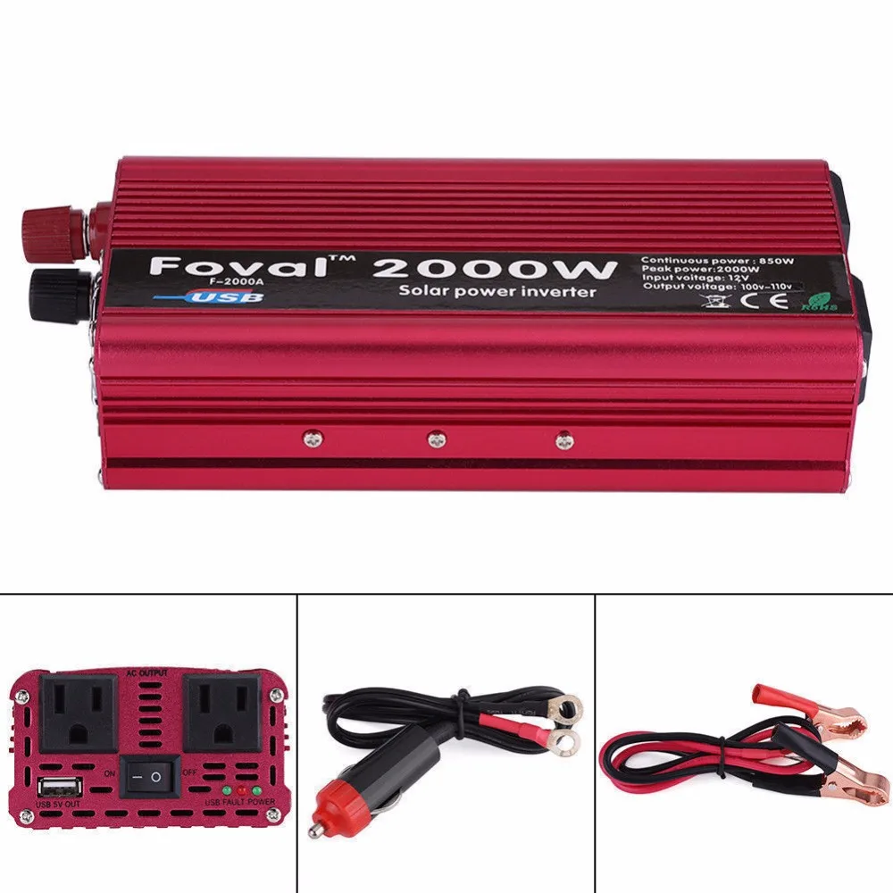 

Inverter 2000W Dual USB Car Inverter 12v 110v DC to AC Power Inverter Charger Vehicle Power Supply Switch