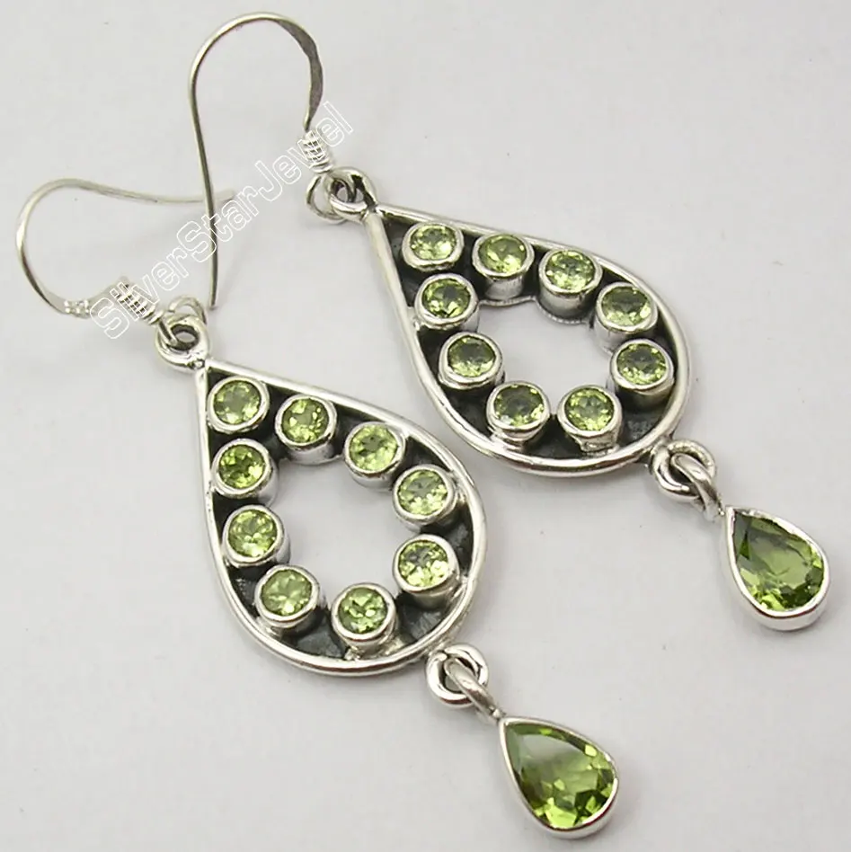 

Silver REAL PERIDOT FANTASTIC Dangle Earrings 5.4CM