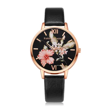 

Women's Watches Pattern Flowers Leather Quartz Wrist Watch Top Luxury Brand Ladies Watch Dress Relogio Senhoras assistir New