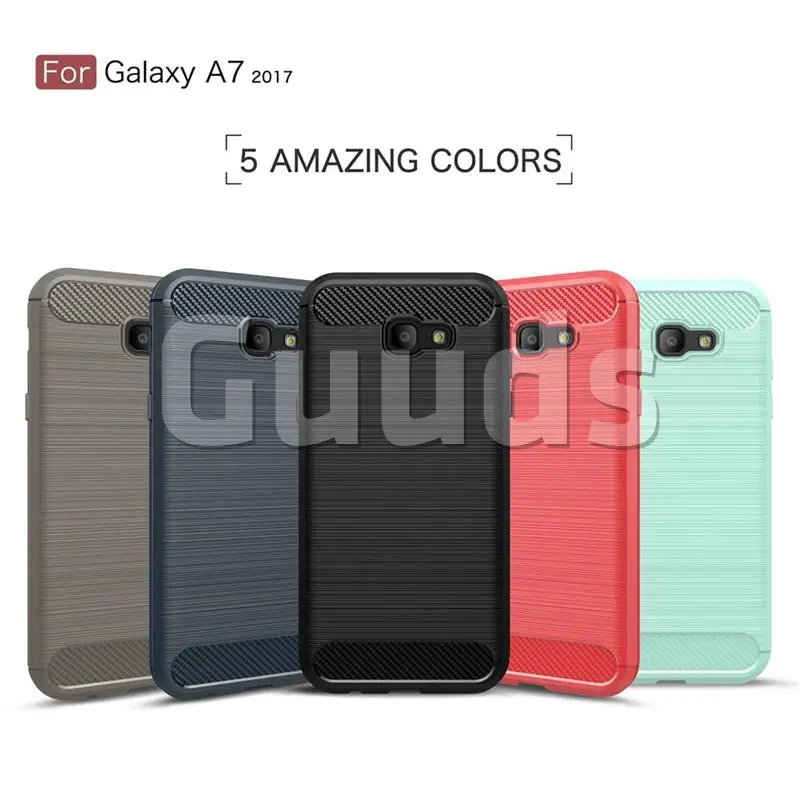 Luxury Carbon Fiber Brushed Wire Drawing Silicone TPU Back Cover for Samsung Galaxy A7 2017 A720 (Black)