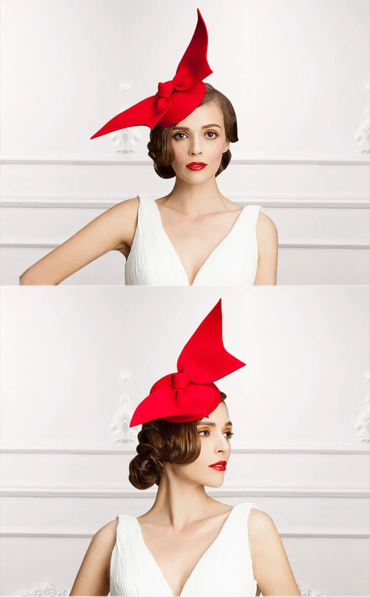 Дамская фетровая шляпка-«таблетка» с бантом FS, винтажная шляпка из шерсти, для формальных и торжественных случаев, красного цвета, демисезонная