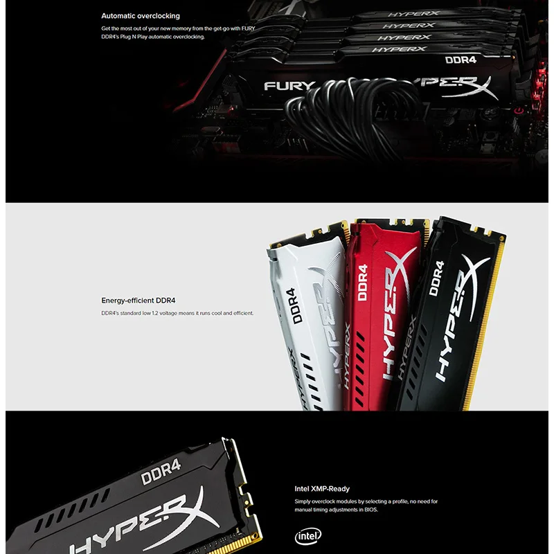 Оперативная память Kingston HyperX FURY DDR4 оригинальная 3200 МГц 8 ГБ 16 Настольная CL18 DIMM 288