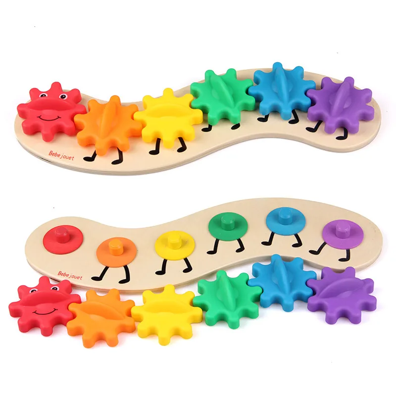 Big Gear Caterpillar 35cm Wooden font b toys b font Educational Montessori Material Intelligence baby kids