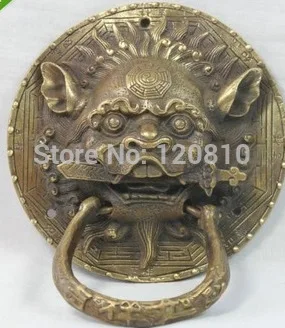 

6" Chinese Folk Home Copper Beast Eight Diagrams Sword Head Door knocker Statue