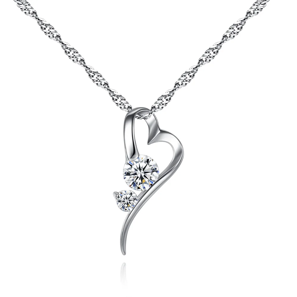 

Smooth Heart-shaped Line Clear/Purple Color Silvery Necklace Wedding Jewelry For Women/Girls C6